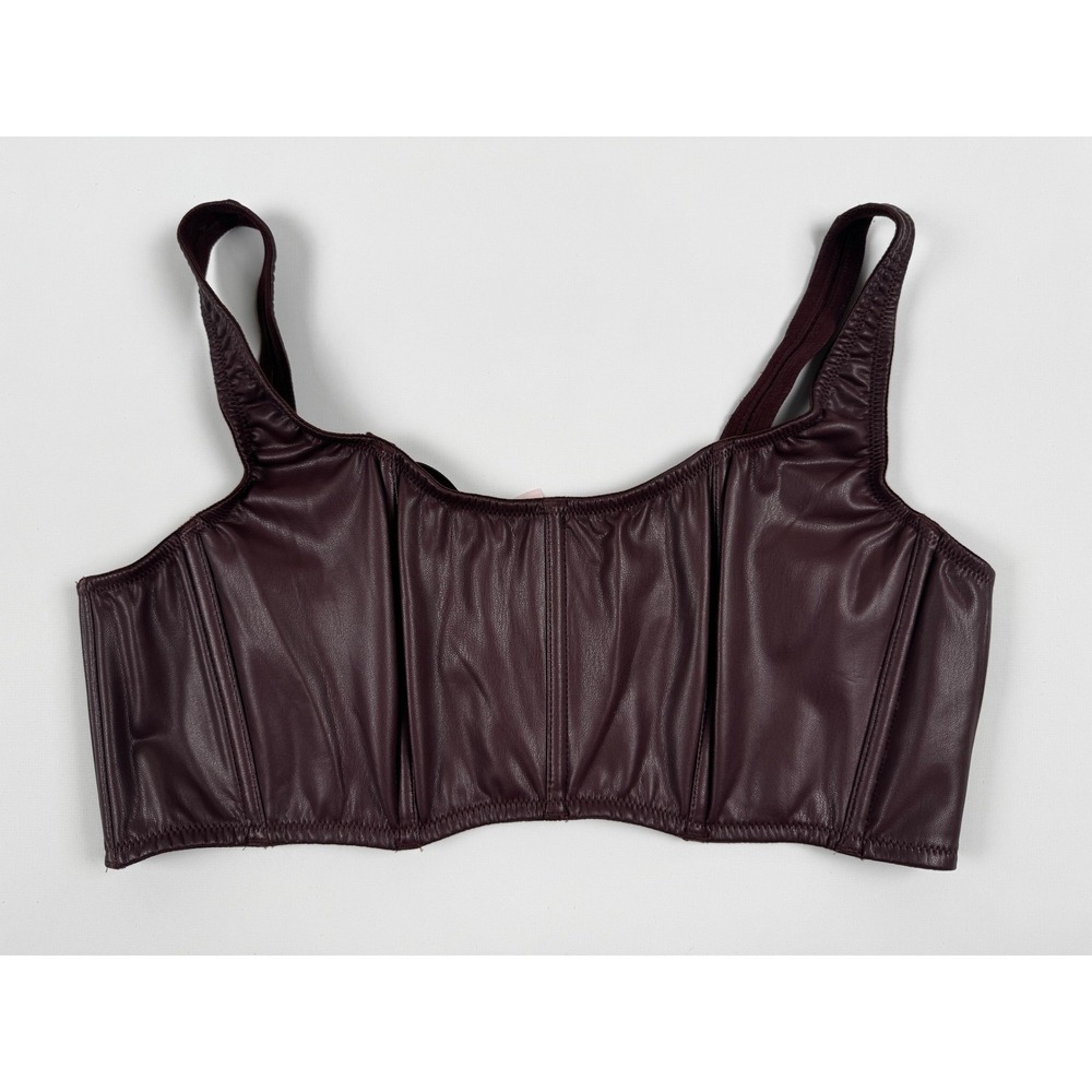 Victoria's Secret Faux Leather Mini Corset Top Large Burgundy Brown‎